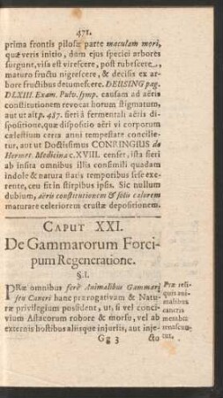 Caput XXI. De Gammarorum Forcipum Regeneratione.