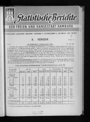 Der Fremdenverkehr in Hamburg im April 1956 : Lfd. Nr. 21