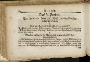 Das V. Capitul. Von der Mensur, deren Unterschied/ und was darbey in acht zu nehmen