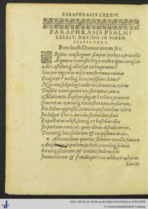 Paraphrasis Psalmi LXXXIV. Davidis.