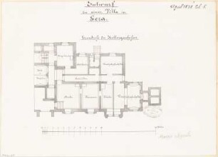 Villa, Gera Monatskonkurrenz April 1878: Grundriss Keller; Maßstabsleiste