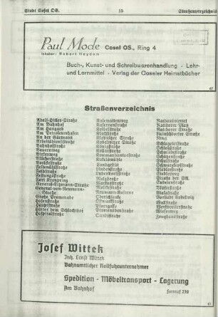 Straßenverzeichnis