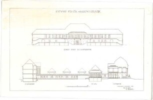 Billing, Hermann; Karlsruhe (Baden-Württemberg); Akademiegebäude - Längsschnitt; Querschnitt