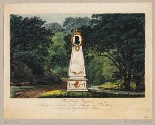 Obelisk mit dem Wappen des Großherzogtums von Warschau zu Ehren König Friedrich August I des Gerechten von Sachsen und Großherzogs von Warschau im Friedrichsgrund zwischen Pillnitz und der Meixmühle am Borsberg bei Dresden
