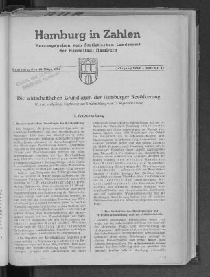 Die wirtschaftlichen Grundlagen der Hamburger Bevölkerung : Weitere endgültige Ergebnisse der Berufszählung vom 13.September 1950