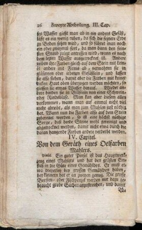 IV. Capitel. Von dem Geräth eines Oelfarben Mahlers.