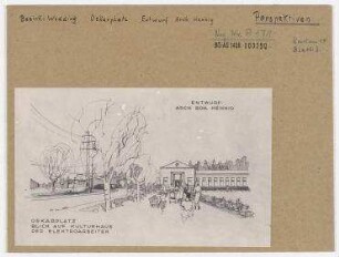 Schaubild: Kolonie Schillerhöhe ("Blick auf Kulturhaus der Elektroarbeiter"). Berlin, Wedding, Oskarplatz (seit 1958 Louise-Schroeder-Platz)