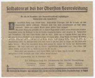 Flugblatt mit einem Aufruf des Soldatenrates bei der Obersten Heeresleitung an Krankenschwestern und Verwundetendienst