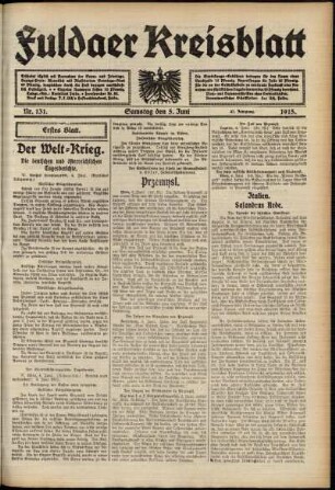 Erste Ausgabe vom Samstag, den 05. Juni 1915.