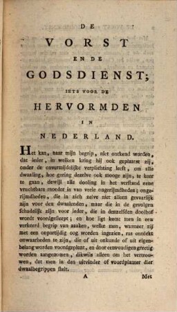 De Vorst en de godsdienst : iets voor de hervormden in Nederland