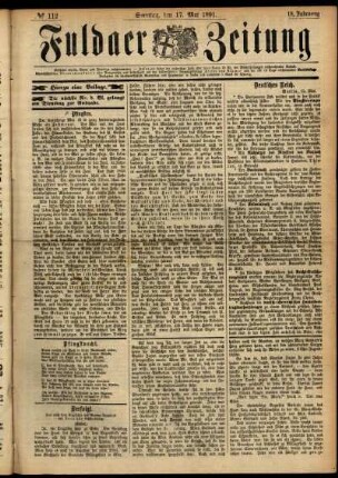 Erste Ausgabe vom Sonntag, den 17. Mai 1891.