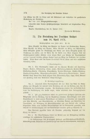 75. Die Verfassung des Deutschen Reiches vom 16. April 1871