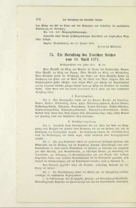 75. Die Verfassung des Deutschen Reiches vom 16. April 1871