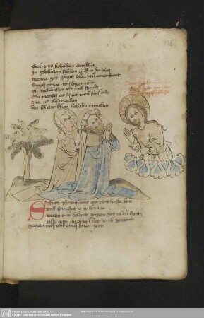 136r: kolorierte Federzeichnung: Zwei Betende vor Christus