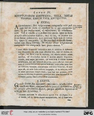 Caput IV: Scripturarum compendia, sigla, notae tironis, earum usus, antiquitas [§XXXVI-§XL]
