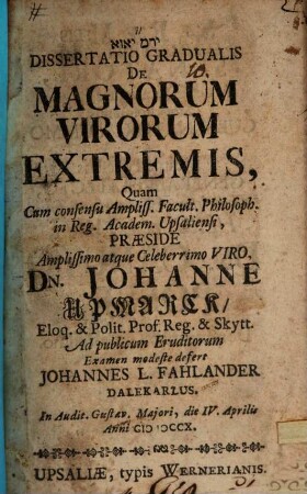 Diss. grad. de magnorum virorum extremis