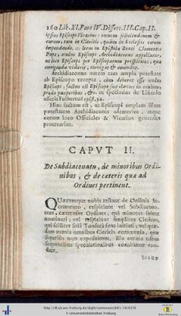 Cap. II. De Subdiaconatu, de minoribus Ordinibus et primo de eorum antiquitate.