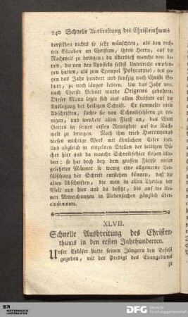 XLVII. Schnelle Ausbreitung des Christenthums in den ersten Jahrhunderten.