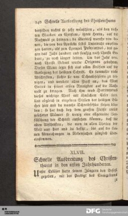 XLVII. Schnelle Ausbreitung des Christenthums in den ersten Jahrhunderten.