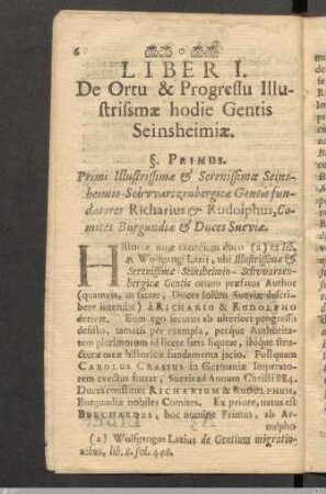 Liber I.: De Ortu & Progressu Illustrissmæ hodie Gentis Seinsheimiæ.