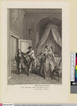 [Illustration zu Texten von Voltaire - Eine Szene aus der Komödie "La Prude"]