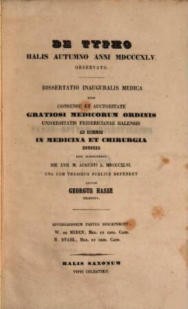 De typho Halis autumno anni 1845 observato