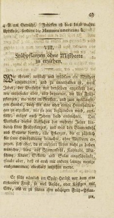 VIII. Frühpflanzen ohne Mistbeete zu erziehen
