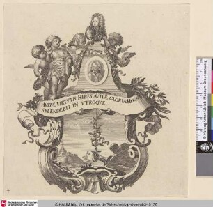 [Kartusche mit Devise; Emblematic subject in ornamental frame]