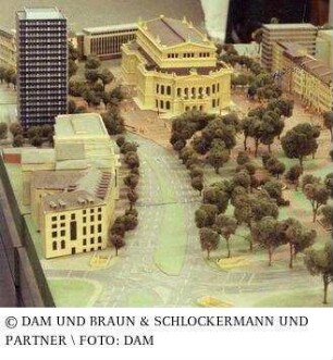 Alte Oper - Modell des Wiederaufbaus mit Vorplatz und Randbebauung
