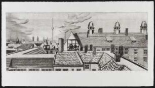 Radierung des Künstlers Erhard Groß, Titel: Panorama Berlin 36, Skalitzer Straße 99, Norden, Ed. 3/30, 1985