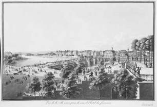 Die Treppe zur Brühlschen Terrasse mit Blick auf die Neustadt : Die Treppe zur Brühlschen Terrasse mit Blick auf die Neustadt. Radierung, koloriert; 28,8 x 41 cm, um 1830