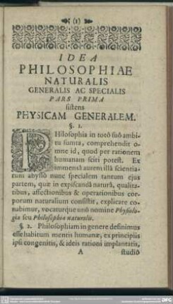 Pars Prima sistens Physicam Generalem