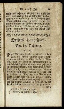 Drittes Hauptstück, von der Nahrung.