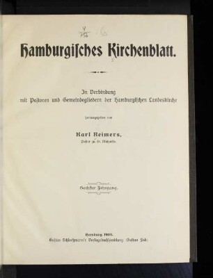 6.1909: Hamburgisches Kirchenblatt