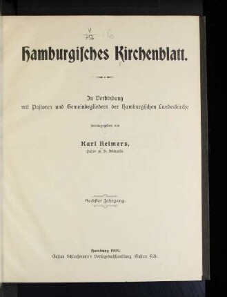 6.1909: Hamburgisches Kirchenblatt