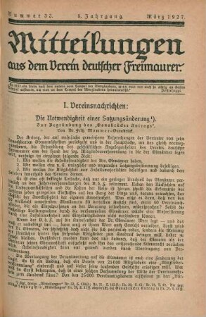 Nummer 33. 5. Jahrgang. März 1927.