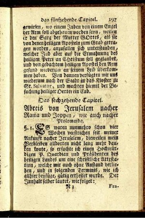 Das sechzehende Capitel. Abreis von Jerusalem nacher Rama und Joppen, wie auch nacher Ptolomaida.