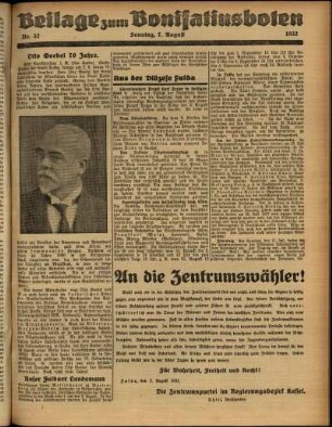 Zweite Ausgabe vom Sonntag, den 07. August 1932.