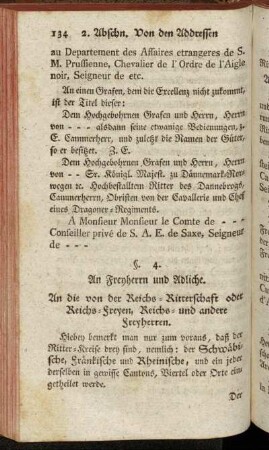 §. 4. An Freyherrn und Adliche.