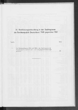 IV. Bevölkerungsentwicklung in den Stadtregionen der Bundesrepublik Deutschland 1968 gegenüber 1961