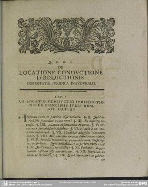 Cap. I. An Locatio Conductio Iurisdictionis Ex Principiis Iuris Rom. Sit Licita?