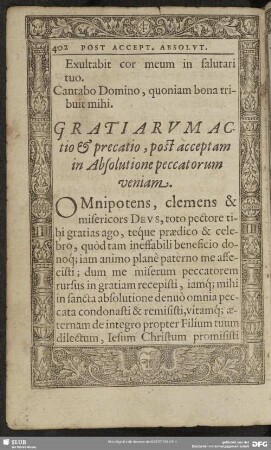 Gratiarum Actio & precatio, post acceptam in Absolutione peccatorum veniam