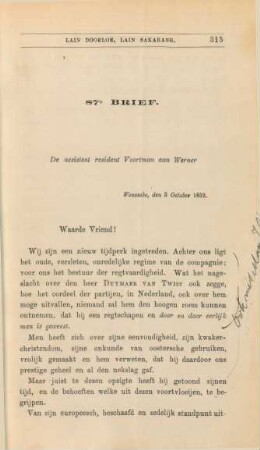 87e brief. De assistent resident Voortman aan Werner