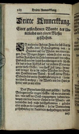 Dritte Anmerkkung. Einer gestochenen Wunde des Unterleibs mit einem Messer geschehen. - Vierdte Anmerkkung. Einer gestochenen Rükken-Wunde.