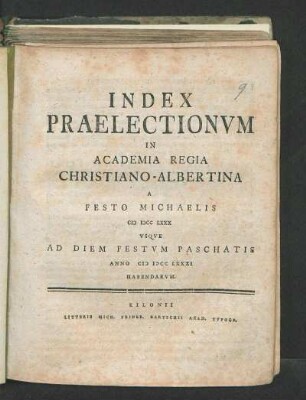 WS 1780/81: Index Praelectionvm In Academia Regia Christiano-Albertina A Festo Michaelis M DCC LXXX Vsqve Ad Diem Festvm Paschatis Anno M DCC LXXXI Habendarvm.