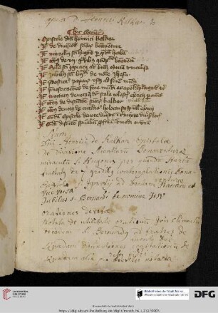 Inhaltsverzeichnisse des 15. und 18. Jh.s