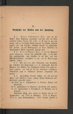 I. Geschichte der Pocken und der Impfung.