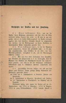 I. Geschichte der Pocken und der Impfung.