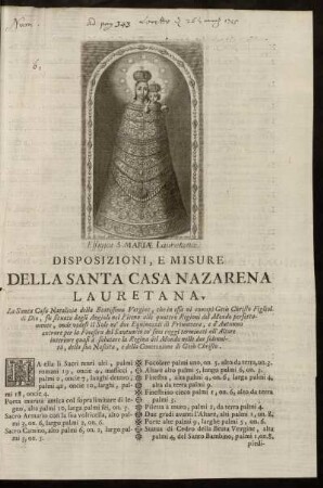 Disposizione, E Misure Della Santa Casa Nazarena Lauretana. La Santa Casa Natalizia della Beatissima Vergine, che in essa vi concepi Jesu Christo Figliol di Dio [...]