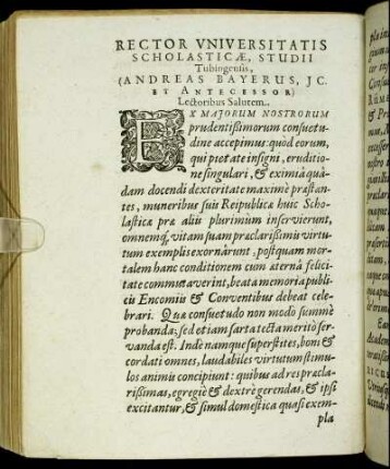 Rector Universitatis Scholasticæ, Studii Tubingensis, [...]